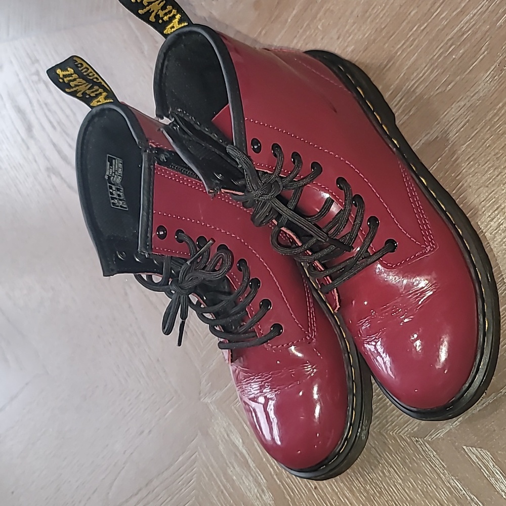 Dr. Martens Kids Red Patent Leather Combat Boots